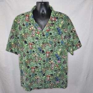 Men Disney Parks Trader Sams Grog Grotto Tiki Bar Green Hawaiian Aloha Shirt XL